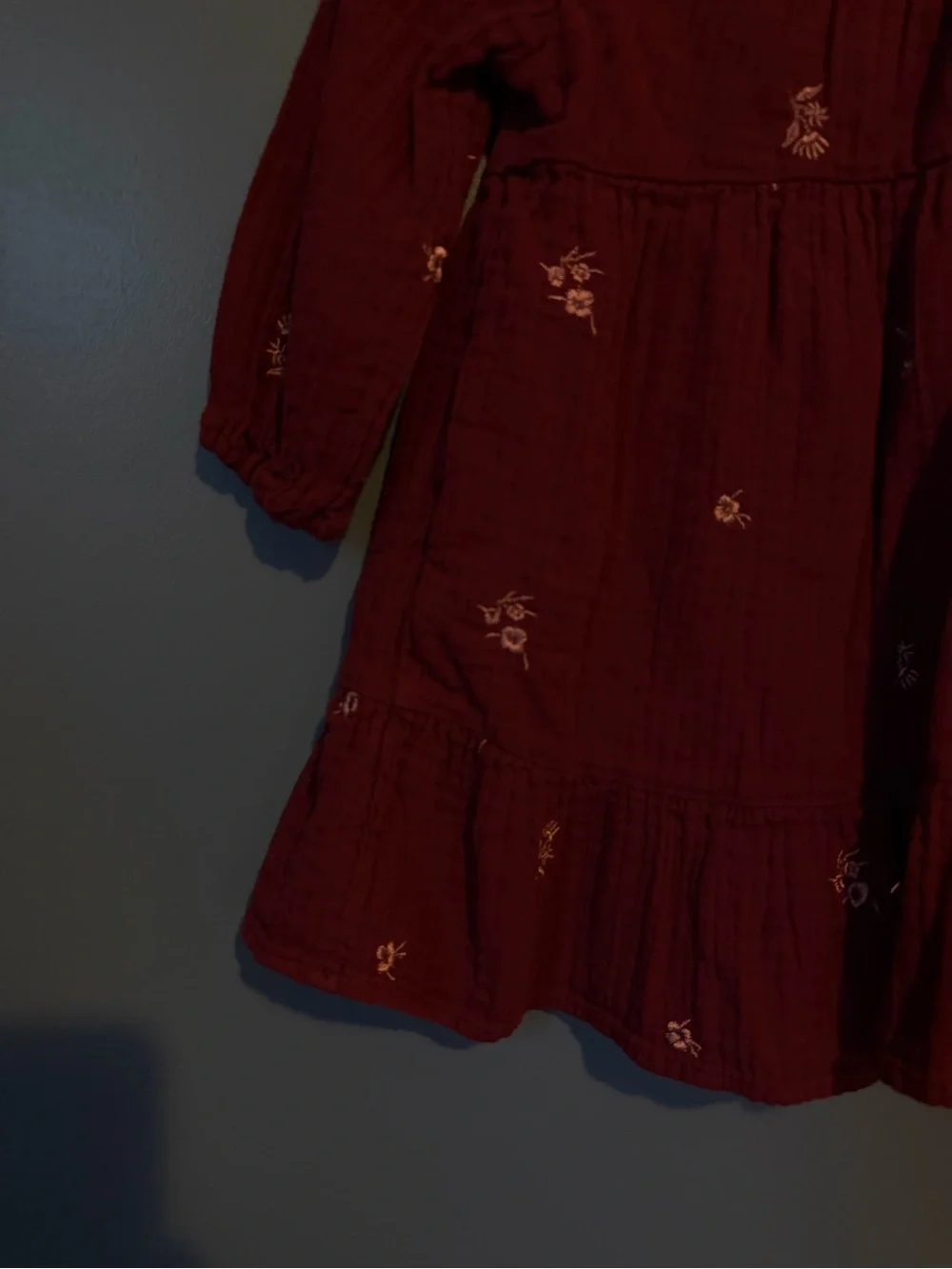 Cat & Jack Burgundy Long-Sleeve Floral Embroidered Dress